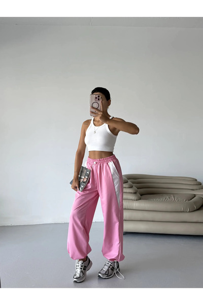 BALİNA Renk Bloklu Paraşüt Pantalon Pembe-THE SOLO
