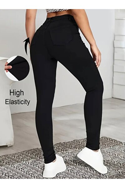 MRİABE Black Gold Solmaz Siyah Jeans Pantolon Toparlayıcı Kadın Zarif Siyah S...