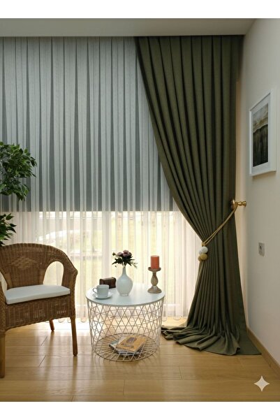 Masal House Açık Kiremit Keten Fon Perde Tek Kanat 1/3 Sık Pile