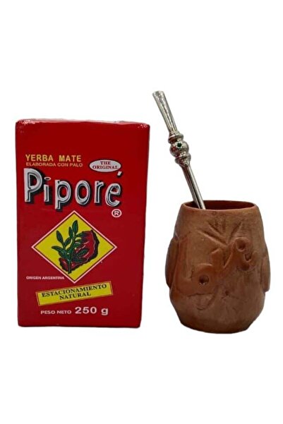 PİPORE متة يبرا 250 جرام مع كاسه و ماصة بفلتر لشرب المتة