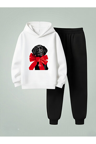 LORVEX بغطاء رأس سويت شيرت للأطفال - طقم رياضي بلاك دوج مطبوع