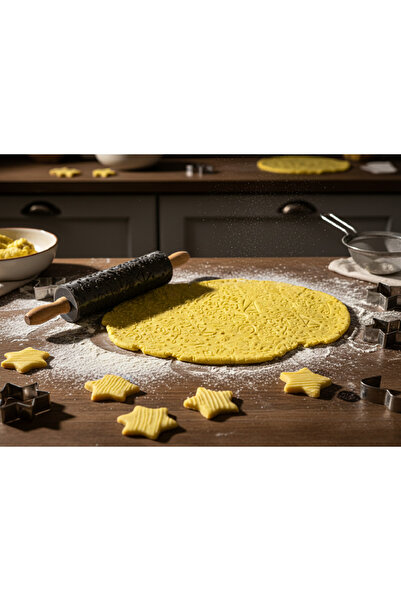 Rapithwin Yılbaşı Temalı Desenli Merdane - Merry Christmas Yazılı Ahşap Kurabiye ve Hamur Şekillendirici