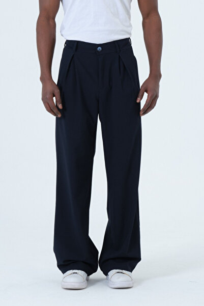 RELAXL Long Leg up to 12XL Oversized Pleated Navy Blue Trousers Men
