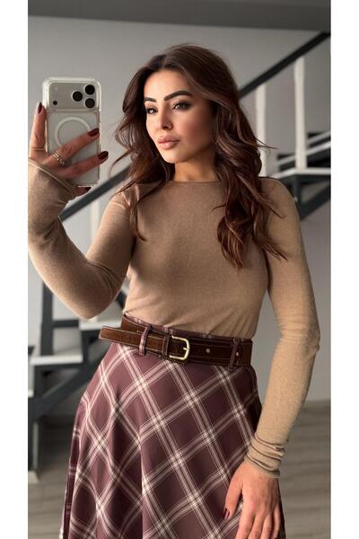 Oslove Vizon Kayık Yaka Kaşmir Bluz