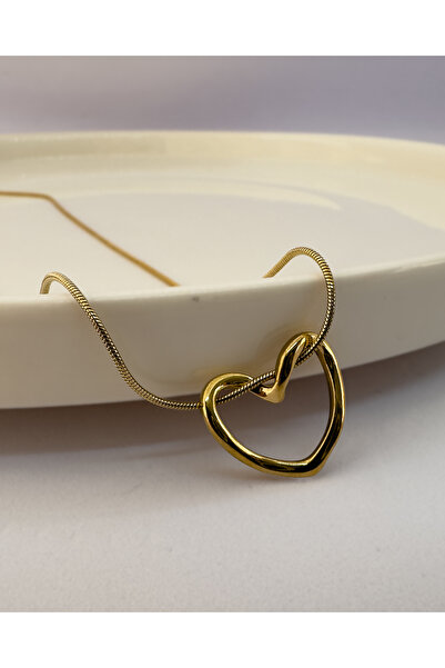 Samu Accessories Liquid Heart Snake Chain Steel Necklace - Golden Liquid Heart