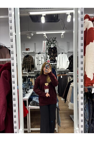 Oxion Teddy Figürlü Oversize Triko Kazak