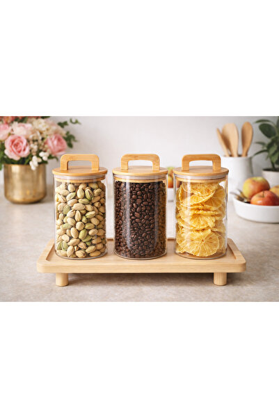 Durina Living 3-Piece Glass Jar with Bamboo Lid and Stand 750 ml – Spice & St...