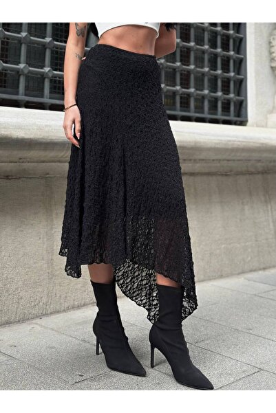 sportiness Yüksek Bel Dantel Fisto Asimetrik Kesim Etek