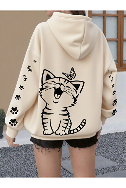 PENTHİLUS Unisex CAT baskılı 3 İplik Kapüşonlu Sweatshirt