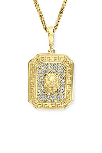 Aslı Gold Dikdörtgen Model Altın Aslan Kolye (KLY1619)