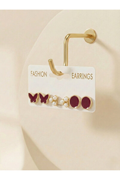 Candy Nuveria Butterfly & Pearl Detailed Earring Set