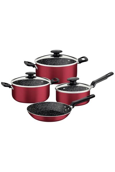 Generic طقم أواني طهي ترامونتينا من الألومنيوم الأحمر مكون من 7 قطع، بطبقة دا...