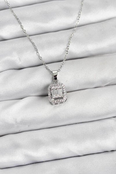 Epilons 316L Steel Chain Silver Color Baguette Model Women's Necklace - Tj-Bk...