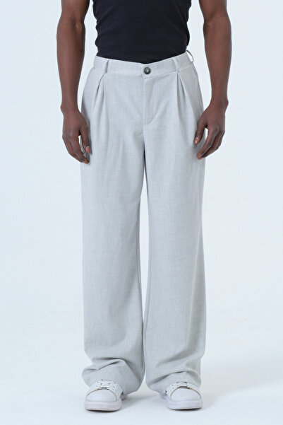 RELAXL 4 Seasons Pleated Oversized Men's Palazzo Pants Ice Gray