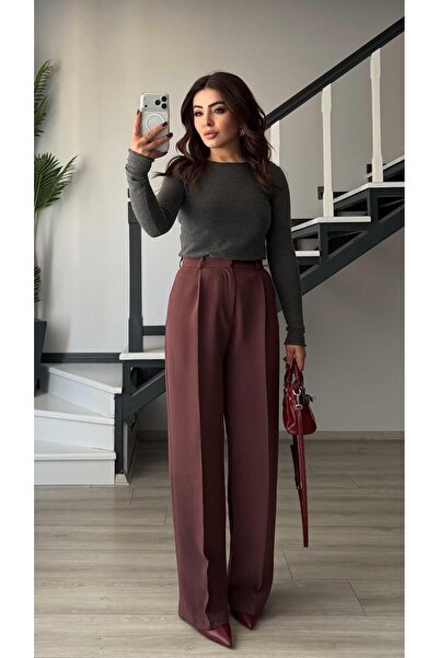 Oslove Plum Premium Palazzo Trousers