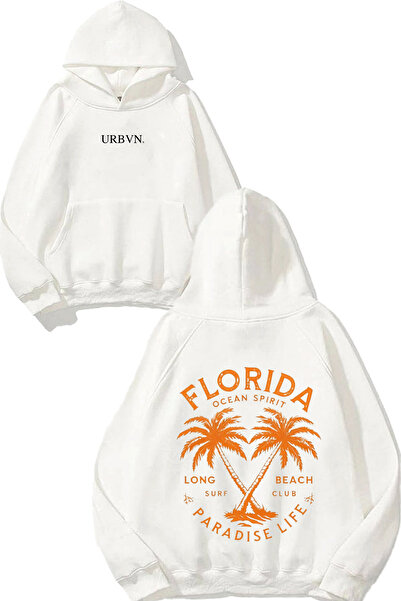urbvn فلوريدا أوشن ديزاين مطبوع قصة فضفاضة سويت شيرت أبيض بغطاء رأس