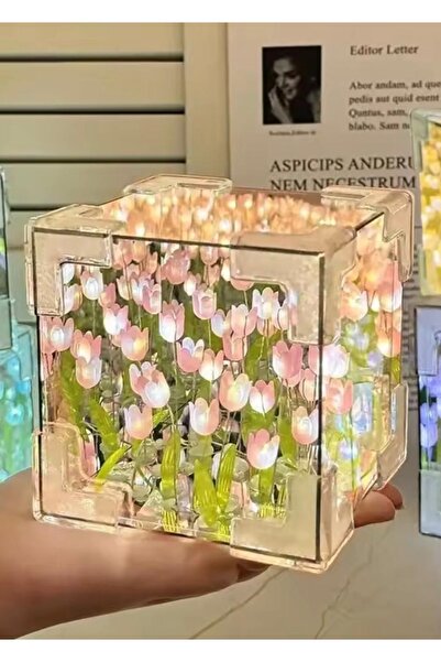 BGA Dekoratif Lale çiçek led lamba aynalı gece lambası Lale Led lamba hazır kurulu lale lamba