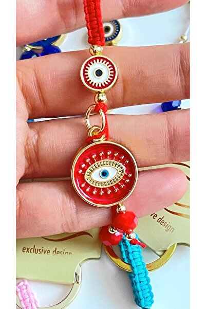 Cassime سلسلة مفاتيح مطرزة بخرز العين الحمراء