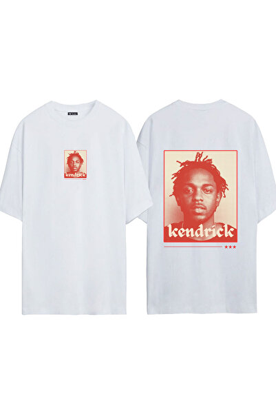 urbvn تي شيرت كيندريك 1 تصميم مطبوع أبيض قصة فضفاضة