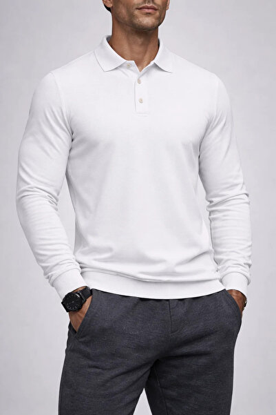 COMBİNE MİCHAİL Men's Winter Comfortable Polo Neck White Sweater