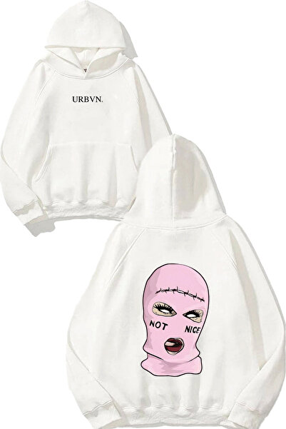 urbvn Not Nice Design Printed Oversized White Hooded Sweatshirt