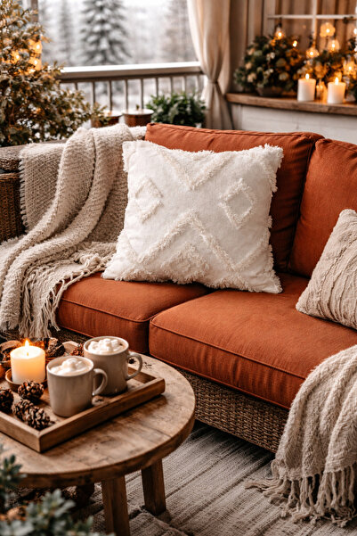 Halımax Cloud Plush Embossed Decorative White Throw Pillow Cover Washable Des...