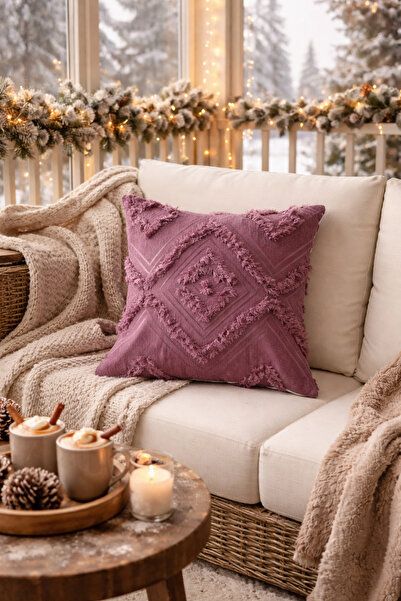 Halımax غطاء وسادة مزخرف باللون الأرجواني منقوش من القطيفة السحابية، غطاء بتص...