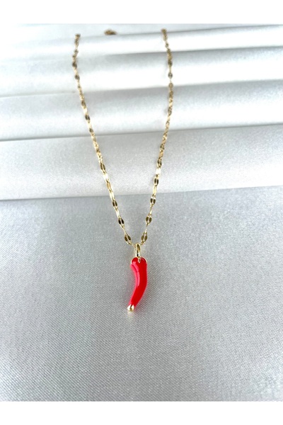 Modesa bijuteri Chance Pepper Steel Necklace - Red Pepper Necklace - Boxed Shipping