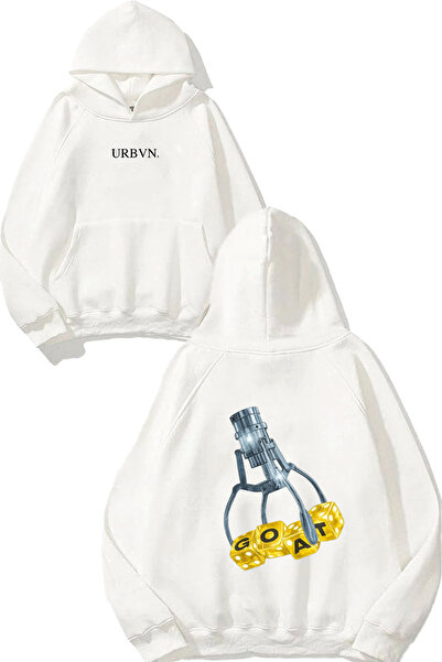 urbvn سترة غوتي زار ديزاين مطبوع قصة فضفاضة بيضاء بغطاء رأس