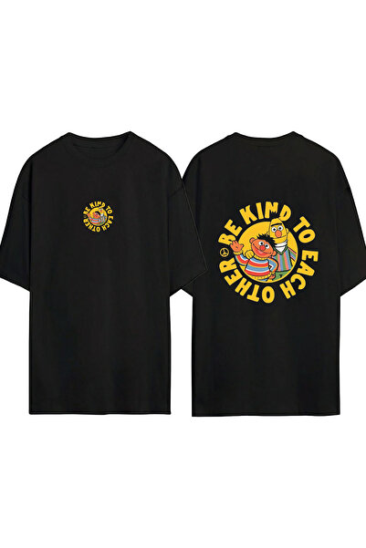 urbvn تي شيرت كيند إلموت 1 تصميم مطبوع أسود قصة فضفاضة