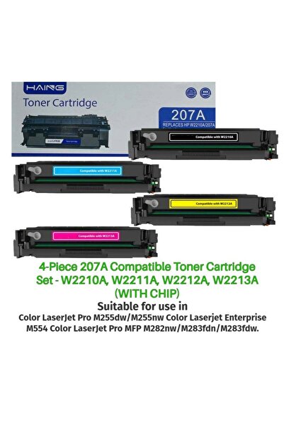 HAING 4-Piece 207A Compatible Toner Cartridge Set - W2210A, W2211A, W2212A, W2213A (WITH CHIP)