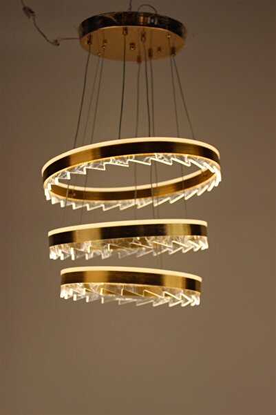 GN GEN AYDINLATMA Lüks Gold Kaplama 3'lü Halka Tasarım Zikzak Akrilik Kristal...