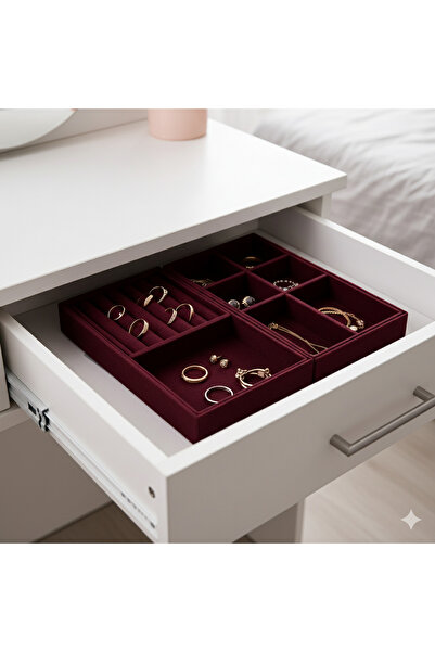 honarys Premium Süet Takı ve Aksesuar Çekmece Düzenleyici Takı ve Makyaj Orga...