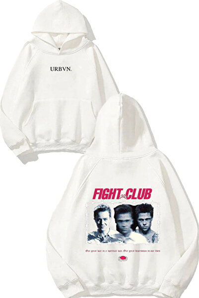 urbvn تصميم فاشن كلوب مطبوع قصة فضفاضة سويت شيرت أبيض بغطاء رأس