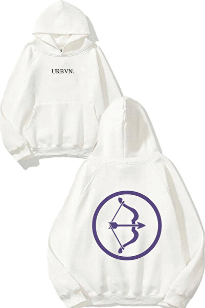 urbvn تصميم ياي مطبوع قصة فضفاضة سويت شيرت أبيض بغطاء رأس
