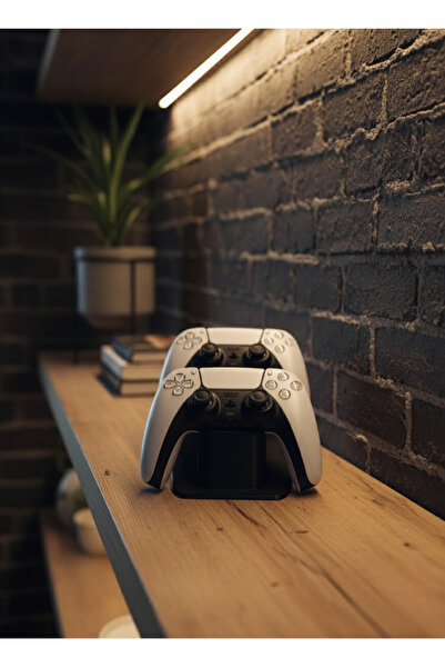 CT STONES Двойна стойка за геймпад, черна, 7X18 см, за бюро и рафт