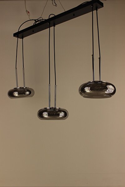 GN GEN AYDINLATMA Minimalist Siyah Kasalı Füme Camlı 3'lü Sarkıt 3 Renk Işıkl...