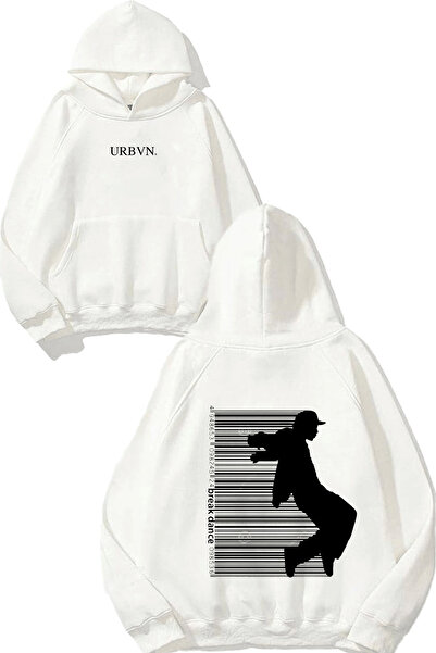 urbvn تصميم بريك دانس مطبوع قصة فضفاضة سويت شيرت أبيض بغطاء رأس