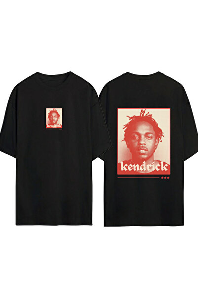 urbvn تي شيرت كيندريك 1 تصميم مطبوع أسود قصة فضفاضة