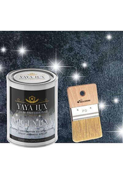 YaYa Color Luxury Decorative Paint, Argentina, with 3D Starry Effect, Black, 1 Liter and 70 mm Brush