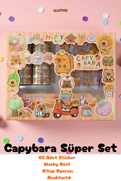 ALLStore CAPYBARA (KAPİBARA) BÜYÜK SET (60 ADET STİCKER ,AYARAÇ,WASHY BANT, A...