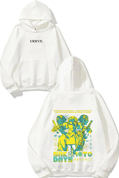 urbvn سويت شيرت ساكاتومو دايز ديزاين مطبوع قصة فضفاضة أبيض بغطاء رأس