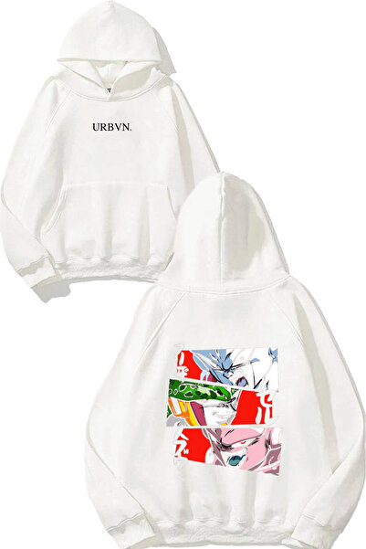 urbvn سويت شيرت أنيمي تريبل ديزاين مطبوع قصة فضفاضة أبيض بغطاء رأس