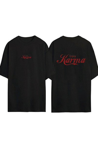 urbvn Μπλουζάκι με στάμπα Good Karma Design, μαύρο, oversized