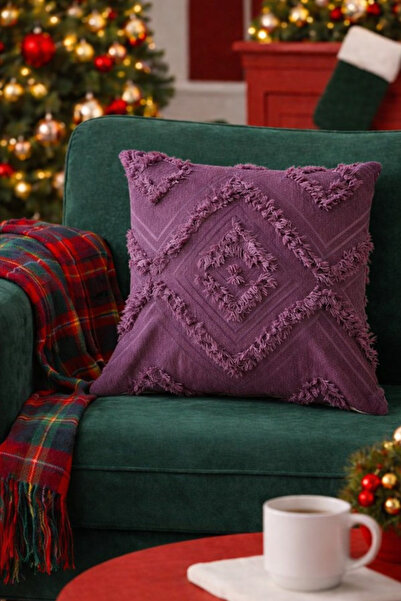 Halımax Cloud Plush Embossed Decorative Purple Throw Pillow Cover Washable Design Case 43X43Cm 1 Piece