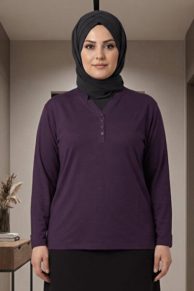 Pıtırcık Cimariva Women's Neval Plus Size V-Neck Stone Plum Blouse