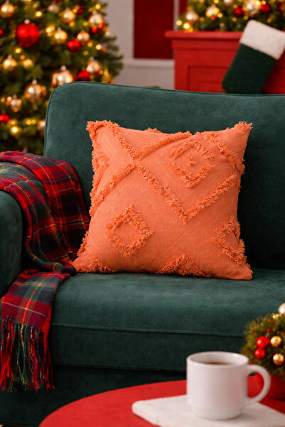 Halımax Cloud Plush Embossed Decorative Throw Pillow Cover Cream Washable Design Case 43X43Cm 1 Piece