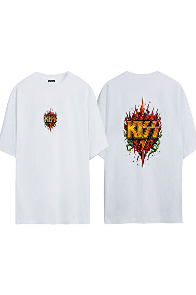 urbvn Tricou oversize alb cu imprimeu Kiss 1 Design