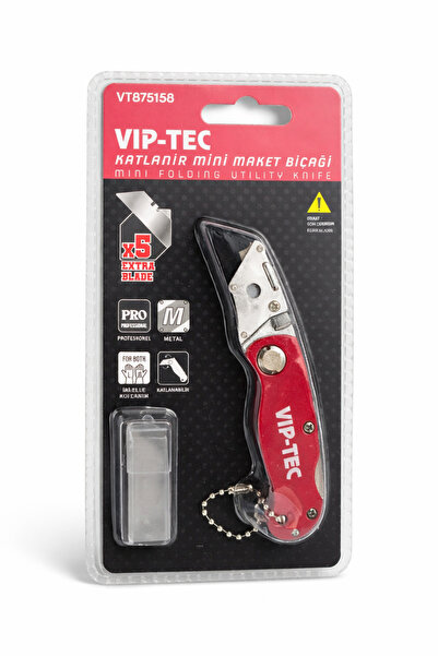 Vip-Tec Katlanır Mini Maket Bıçağı | Metal Gövde | 5 Yedek Bıçaklı | Profesyonel