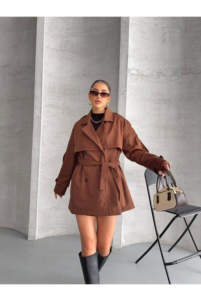 huhu معطف واق من الرياح قصة فضفاضة مع حزام ديدالي